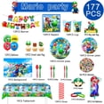 thumbnail image 3 of Mario Articles de Fête, 177 Pcs Décorations d'Anniversaire et Vaisselle - Assiettes Colorées Serviettes Gobelets Toile de Fond Bannière Ballons Etc. Articles de Fête Mario, 3 of 7