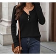 thumbnail image 3 of Women’s Long-Sleeve Henley Top Soft Knit Button Pullover Casual Loose Fit Neck Lightweight Tunic Blouse Basic Tees Fall Sweaters, 3 of 7