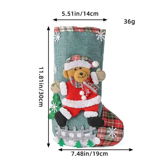 Plaid Christmas Stocking Personalized Family Holiday Decor With Bear Pattern For Fireplace Mantel Hanging Gift Bag