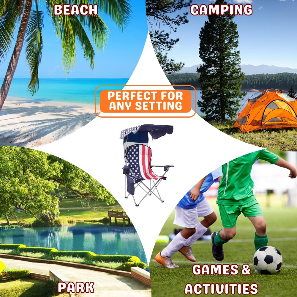 VTOY Folding Camping Chair with Canopy Portable Beach Chair with Shade for Outside Foldable Canopy Camping Chairs for Adults(Flag)