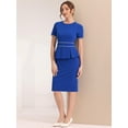 thumbnail image 2 of Vestido ajustado Allegra K de manga corta con ribete en contraste y cuello redondo Azul Real XS, 2 of 4