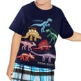 thumbnail image 3 of LNMQLPDBS Toddler Boy Shirts Luminous Dinosaur Pattern Printed Short Sleeved T Shirt Kids Crewneck Drop Shoulder Tees 3 Year Old Boy Gifts Cute Summer Tops Blouse Dark Blue 6 Years, 3 of 9
