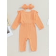 thumbnail image 4 of Cenuakty Baby Girl 2Pcs Fall Outfits Long Sleeve Bow Front Ruffle Romper with Headband Set Infant Clothes, 4 of 9