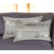 HomeRoots 544633 12 x 20 in. Gray & Silver Striped Cowhide Lumbar Throw Pillows with Glitter - Set of 2