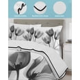 thumbnail image 4 of Quilts Queen Size, Tulip Black White Soft Comforter Bedding Set for Bed, Spring Floral Botanical Bloom Lightweight Quilted Bedspread with Pillow Cover(2 Pieces) for All Season, 90x96 Inch, 4 of 6