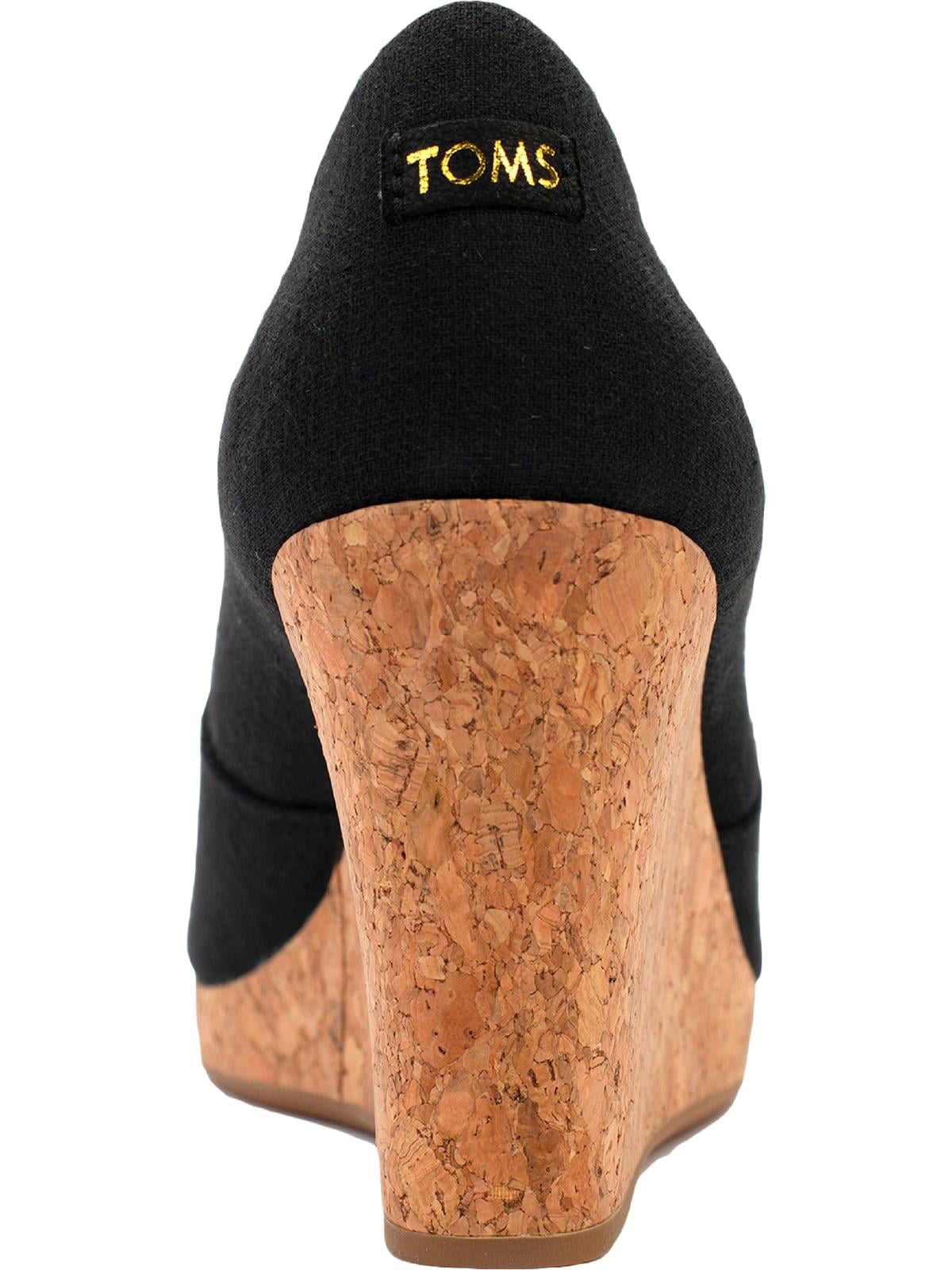 Toms Women's Black Twill Classic Wedge Sandals Cork Heel Peep Toe Shoes  Size 7 | eBay