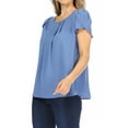 thumbnail image 2 of Women's Casual Solid Pleated Front Petal Cap Sleeve Round Neck Tee Blouse Top, 2 of 6