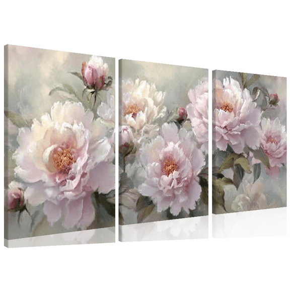 Ullo0ord Canvas Wall Art Pink Peonies Abstract Painting 1.5-inch Framed Picture Bathroom Kitchen Office Bedroom Living Room Wall Decor Flower Prints Modern Home Decoration 12*16 inch*3pcs