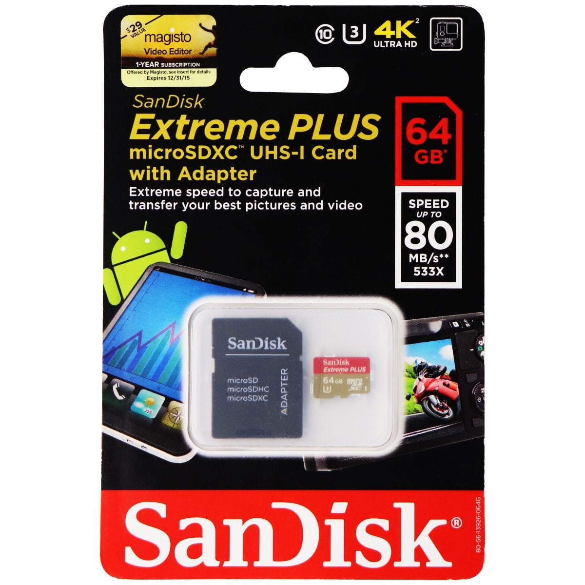 SanDisk Extreme Plus 64GB microSDCX UHS-3 Card with Adapter - 80MB/s ...
