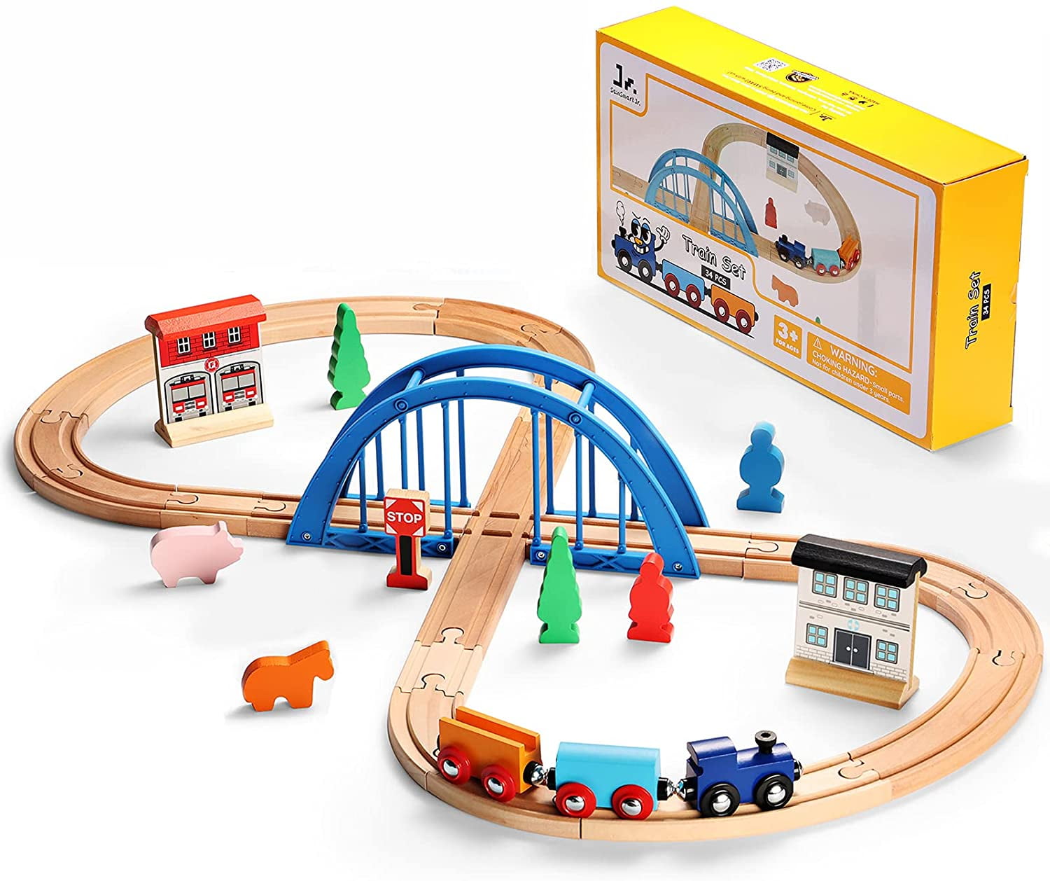 Wooden Railway Accessories Railroad Crossing Bridge Train Slot Track Toys XDUK 