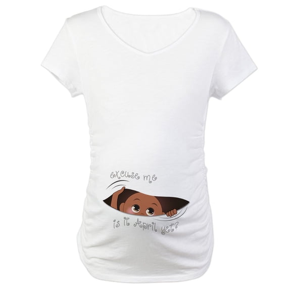 CafePress - Funny Peeking Out Baby April Maternity T Shirt - Cotton Maternity T-shirt, Cute & Funny Pregnancy Tee