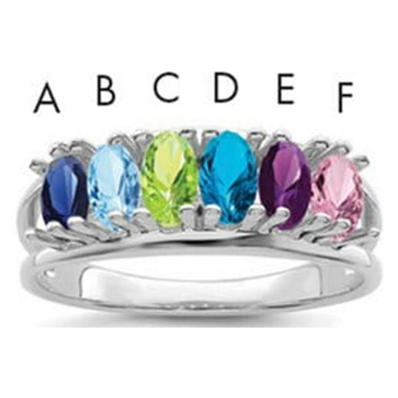 Sterling Silver Rhodium-plated Synthetic 6 Stone Mother's Ring