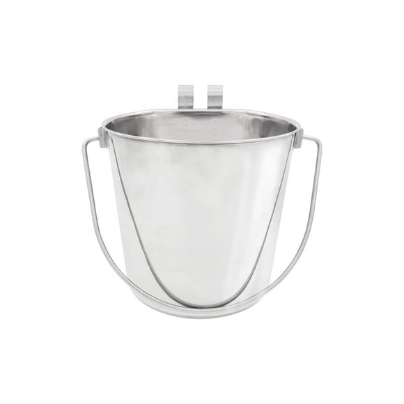 Fuzzy Puppy Flat Sided Pail with Dual Hooks, Snugly Fit On Dog, Cat and Critter Crates & Cages, Heavy Duty Stainless Steel, 4 Quart (FSP-4)