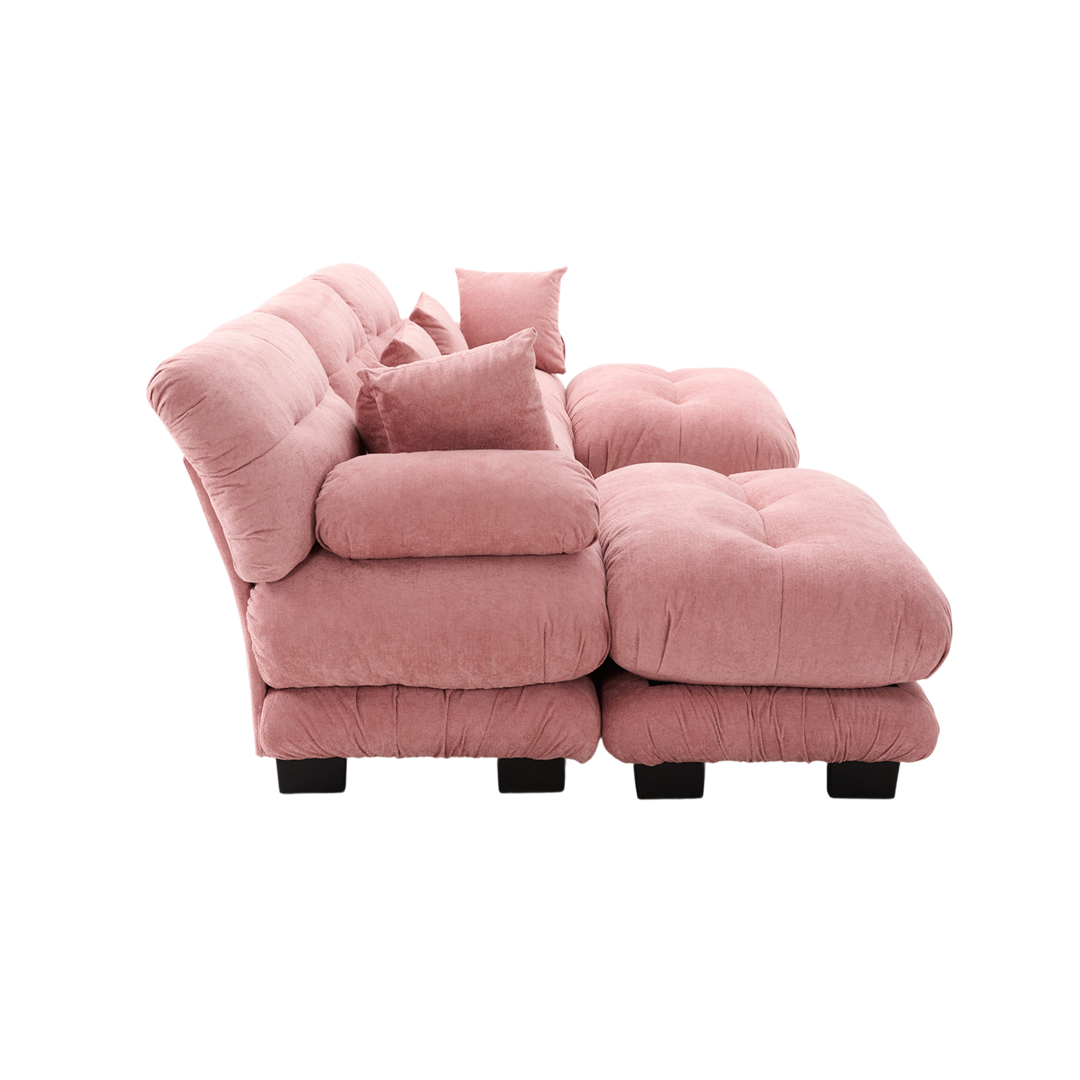 Noble House 3-Seater U-Shape Cloud Couch, Pelletized Velvet Sectional Sofa with Ottomans, Bolster Armrests, Pink