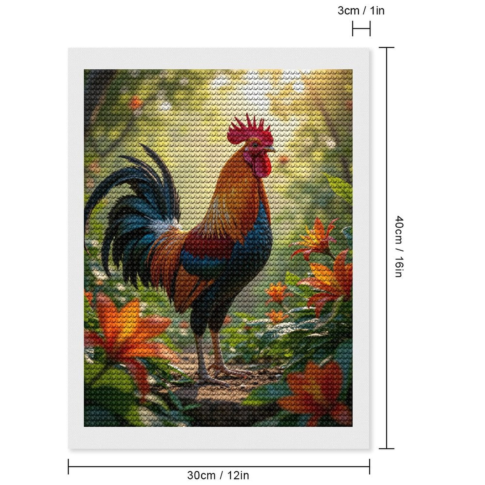 Diamond Art Kits for Adults, Rooster In Vibrant Garden Dawn 5D Diamond Painting Kits for Adults Beginners, DIY Full Drill Diamond Painting, Gem Art and Crafts 12x16