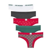 Joe Boxer Women's Cotton Holiday Giftable Cheeky Tanga Panty Set, 5-pack, Sizes XS to 3X