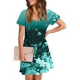 thumbnail image 3 of Uaswgudfs Women's Casual Short Sleeve V-Neck Midi Dress​ - Summer Floral Motif & Functional Pockets, Soft Fabric A-Line Mint Green M, 3 of 7