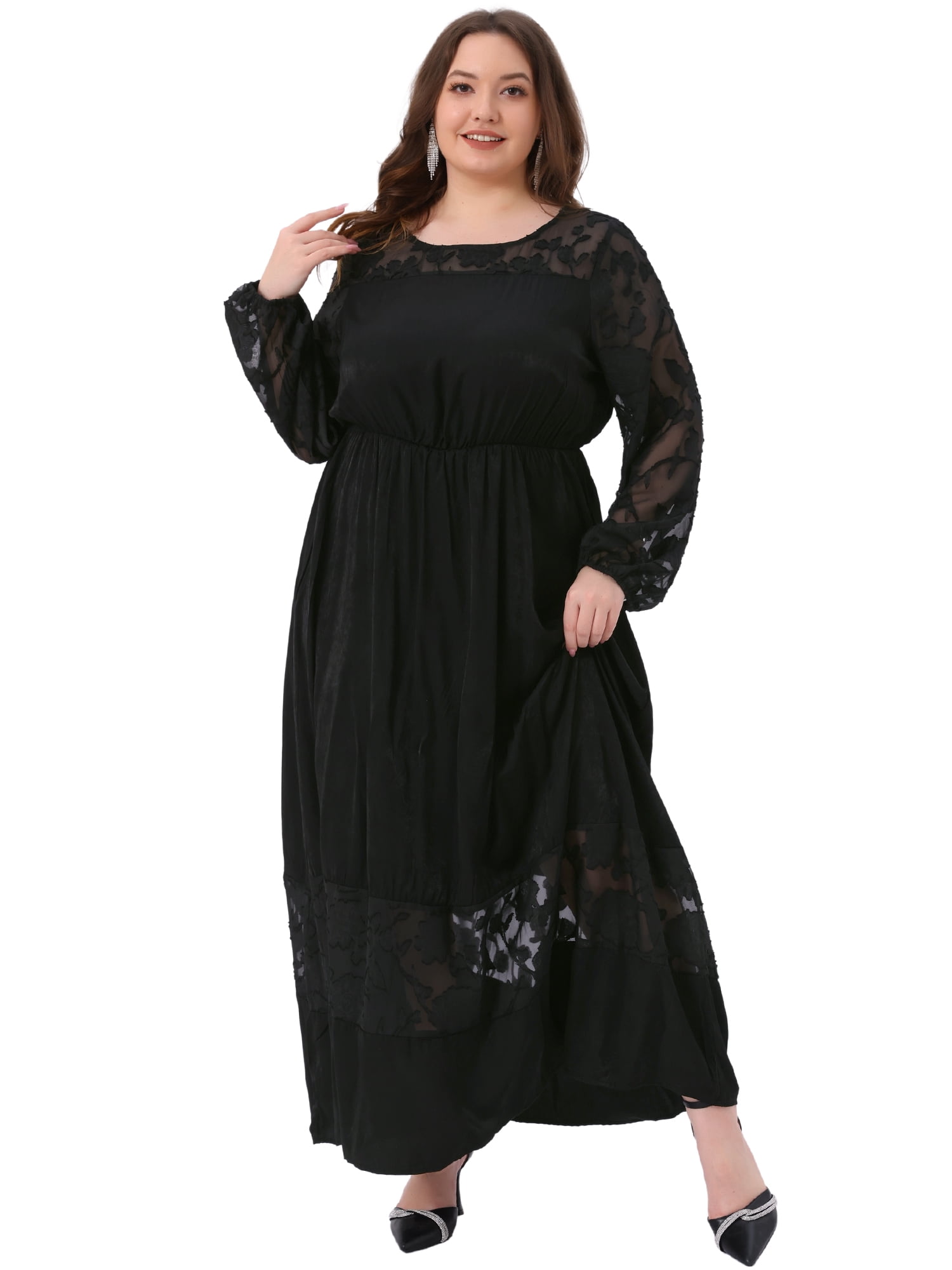 DARING DIVA Women's Plus Womens Long Sleeve Wedding Guest Lace Maxi Dresses 3X Black