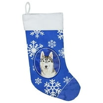 Caroline's Treasures Siberian Husky Winter Snowflakes Multi-color Christmas Stocking, with Soft Suede Fabric 18"