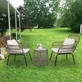 thumbnail image 4 of BTMWAY 3 Piece Wicker Patio Conversation Set, Outdoor Rattan Bistro Set with Glass Side Table and Cushioned Chairs, Outside Furniture Sofa Set for Garden Backyard Balcony Porch Poolside, Tan, 4 of 16