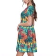 thumbnail image 2 of Lsque Hawaii Palms Print Women's Casual Dress T-Shirt Summer Short Sleeve Scoop Neck Swing Dresses, 2 of 6