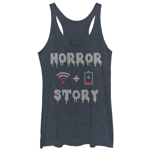 Women's CHIN UP Halloween WIFI Horror Story Racerback Tank Top Navy Blue Heather 2X Large