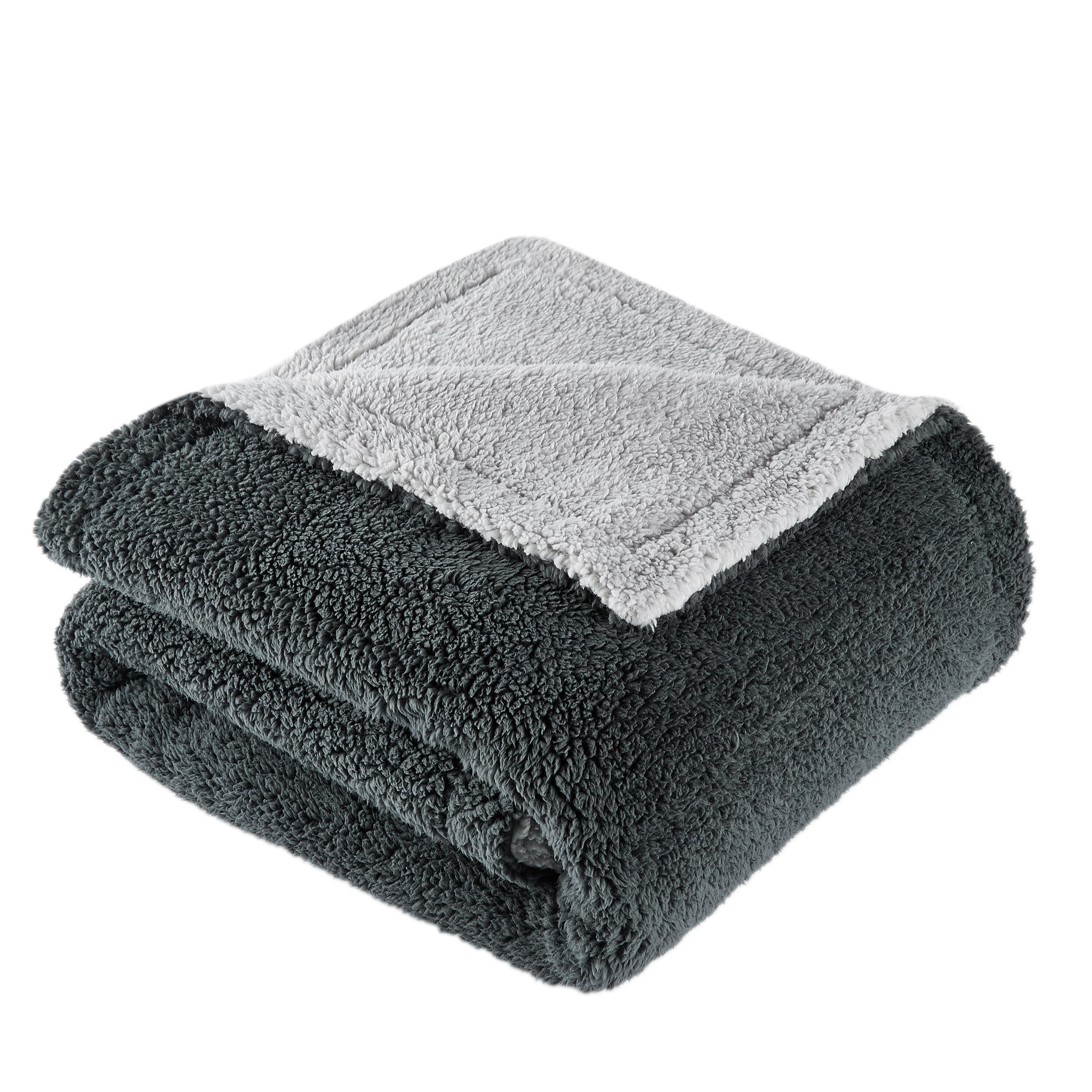 SoftLux Reversible 2-Tone Dark Gray and Light Gray Sherpa Dual Layer Throw Blanket, 50" x 60", Recycled Polyester, Adults and Teens