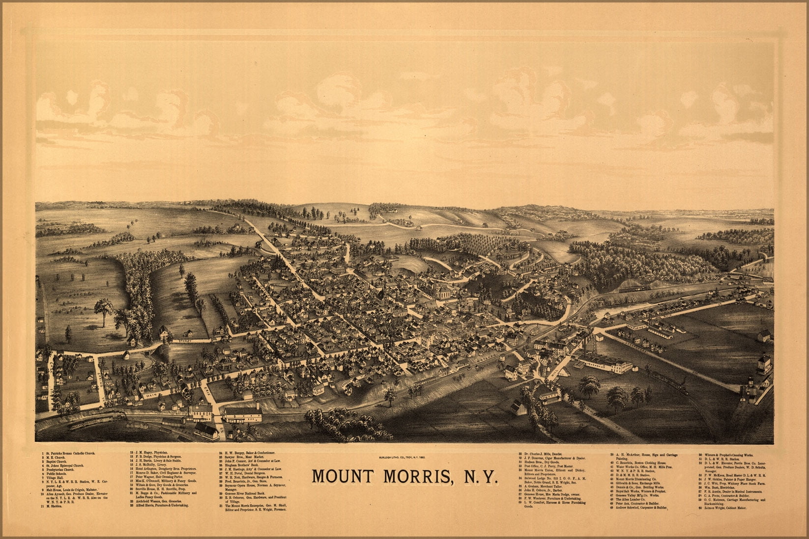 24"x36" Gallery Poster, map of Mount Morris, New york 1893