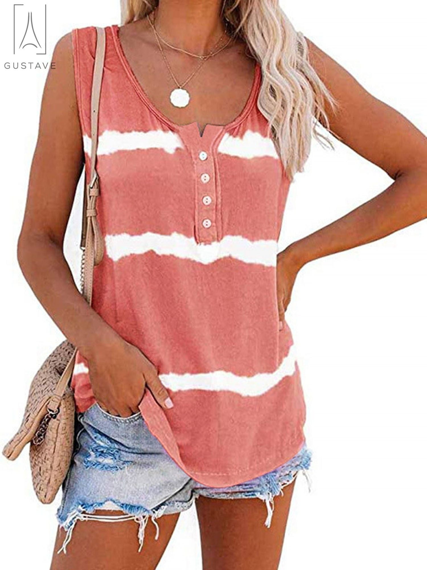 Summer Tie Dye Tank Tops for Women Casual Sleeveless Loose Fit Cut Out Keyhole Back Tank Tees Shirts Blouses Vest 