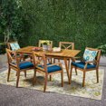 thumbnail image 2 of GDF Studio Tulum Outdoor Acacia Wood 7 Piece Dining Set with Cushion, Teak and Blue, 2 of 13