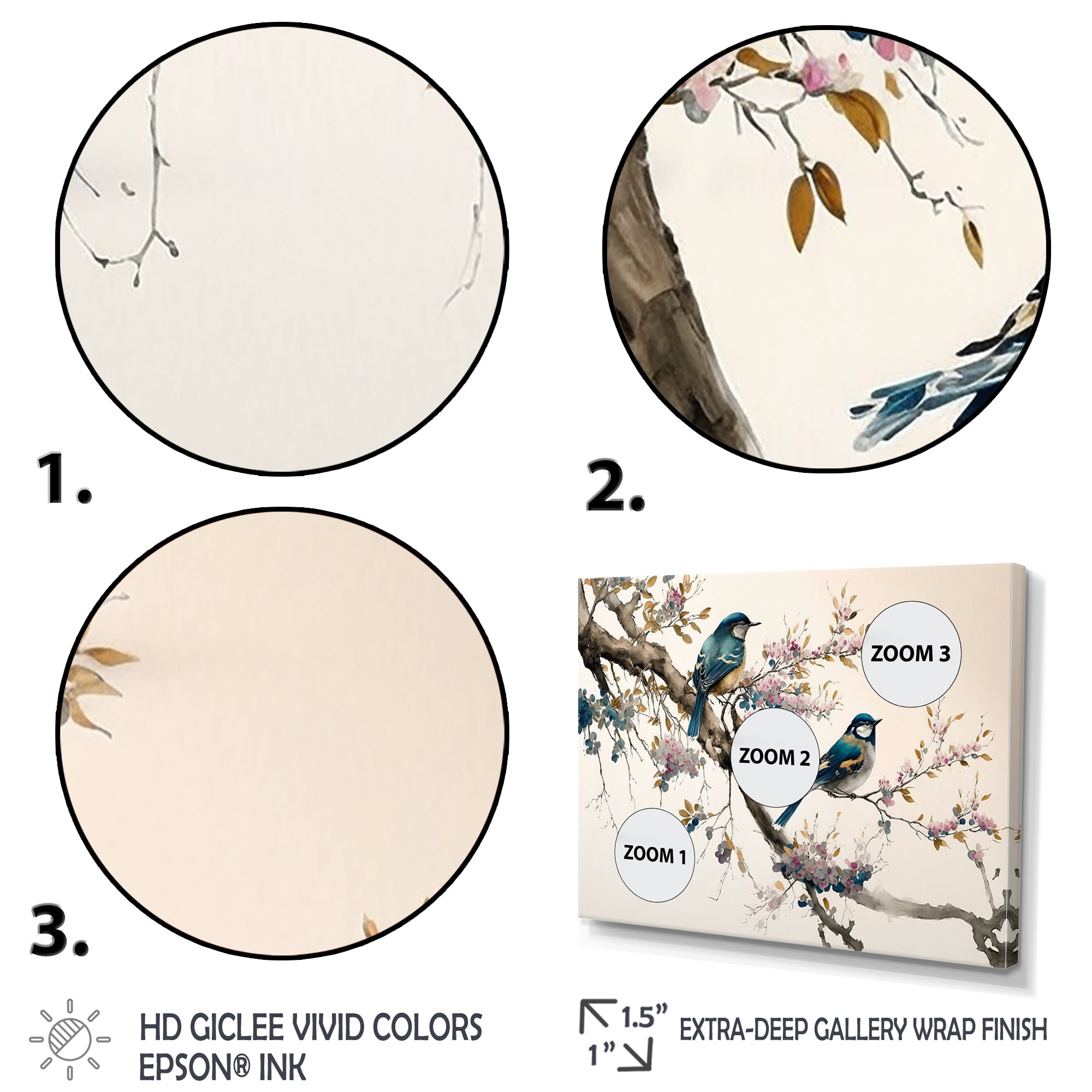 Designart Multicolor Birds On Plum Blossoms Tree XIII Canvas Wall Art