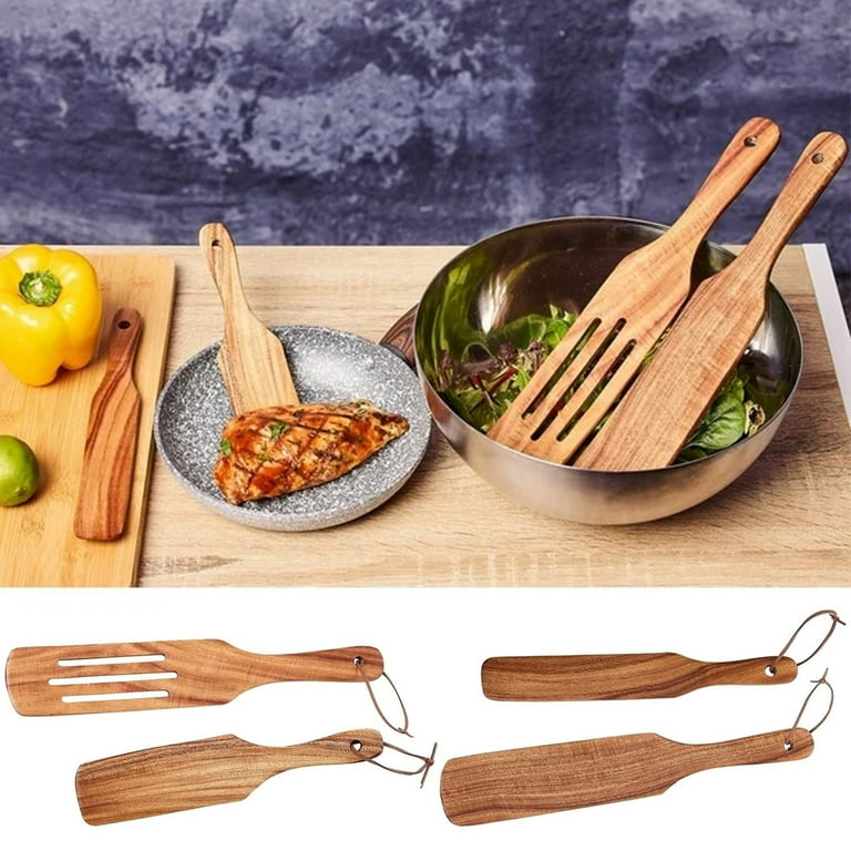 10-Piece Teak Wood Kitchen Utensil Set - Non-Stick Spatula, Spoons, Tools, Hand Wash Only