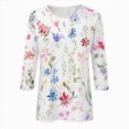 thumbnail image 4 of Paguaki Womens Floral Print 3/4 Sleeve Tunic Top Crewneck Blouse Soft Breathable Lightweight Casual Everyday T Shirts, 4 of 5
