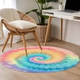 thumbnail image 4 of Colorful Tie Dye Round Area Rug 3.3 FT, Non Slip Small Entryway Kitchen Mat, Rainbow Ombre Abstract Pattern Art Washable Soft Circular Rug Non-Shedding Door Mat for Bathroom Playroom Kids Room, 4 of 9