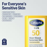 Cetaphil Sheer Mineral Face Sunscreen Stick, SPF 50, Travel Size, 0.5 oz