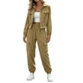 thumbnail image 2 of XUNKUSGA Matching Sets Women Clothing Vintage Corduroy Button Down Cropped Jacket and Elastic Waist Cargo Jogger Pants 2 Piece Sets for Women Fashion Fall Winter Outfits Khaki S, 2 of 6