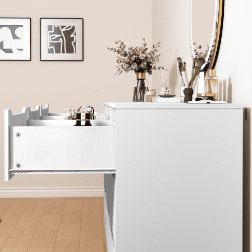 9 Drawer Dresser for Bedroom with Deep Drawers, Large Wood Chest of Drawers, Modern Long Floor Storage Dresser for Closet Living Room Hallway, Sturdy Organizer Tower, White