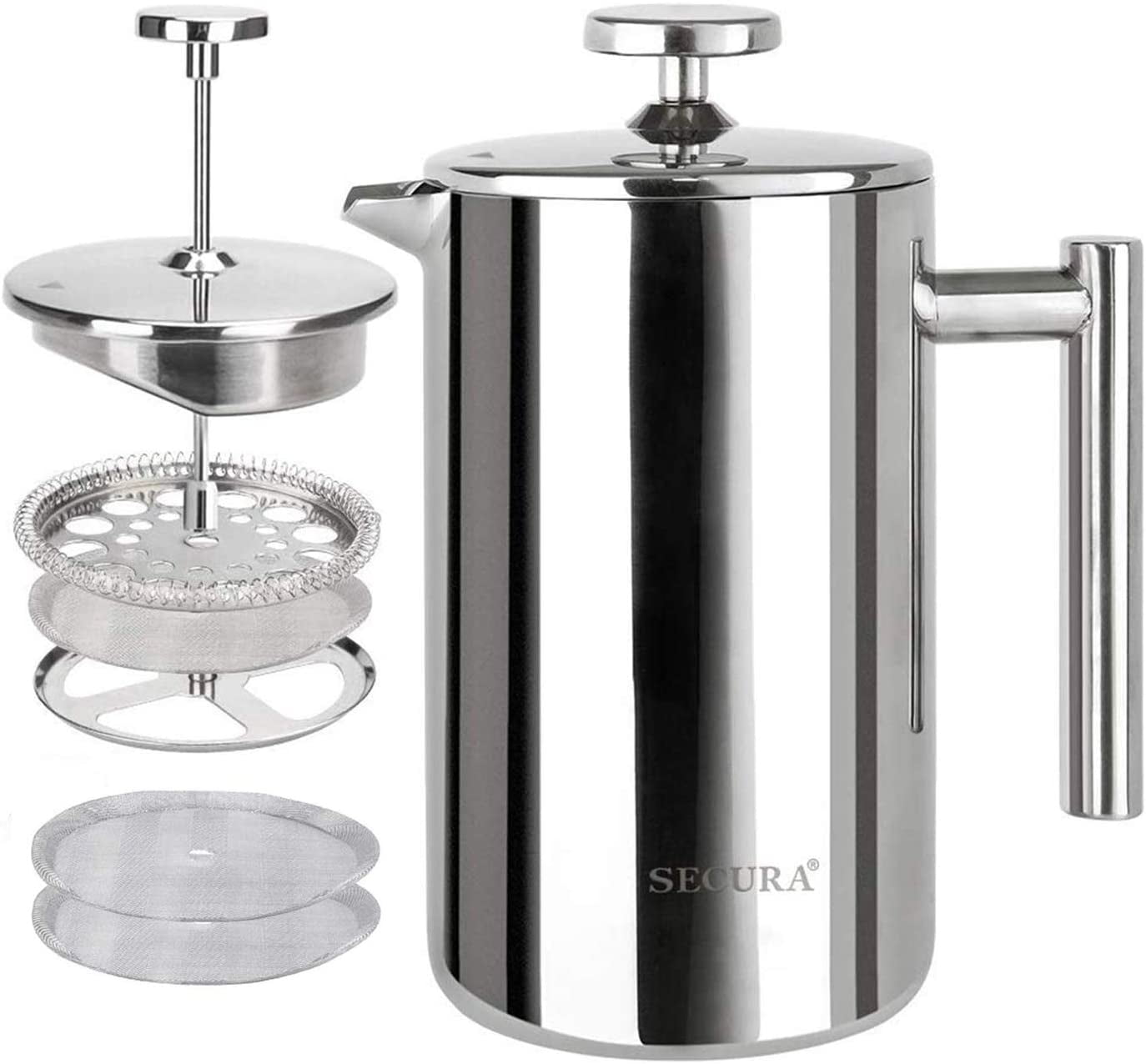 Secura French Press Coffee Maker, 304 Grade Stainless Steel Insulated