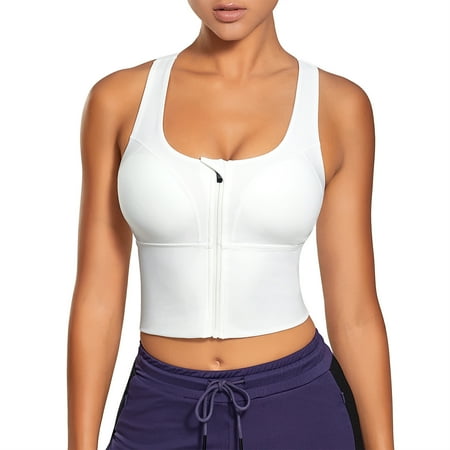 

Junlan Women s Padded Sports Bralette Front Zipper X-shaped Back Yoga Workout Bra
