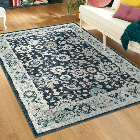 Unique Loom Penrose Collection Area Rug - Krystle (5' 3" x 7' 9" Rectangle Navy Blue/Beige)