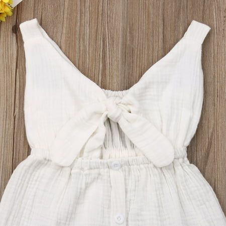 

Toddler Kids Baby Girls Dress Summer Sundress Solid Sleeveless Cotton Linen Button A-line Adorable Dresses 1-4Y