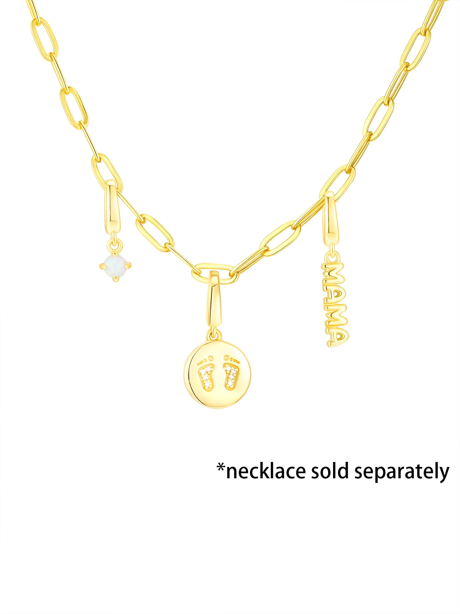 Brilliance Fine Jewelry Simulated Opal Mama Charm Set in 14KT Gold Plated Sterling Silver
