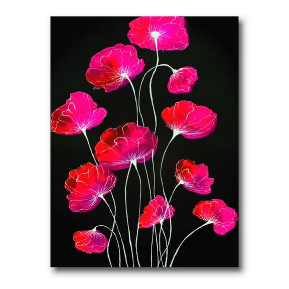 Designart ' Abstract Red Flower Detail On Black Background III ' Traditional Canvas Wall Art Print