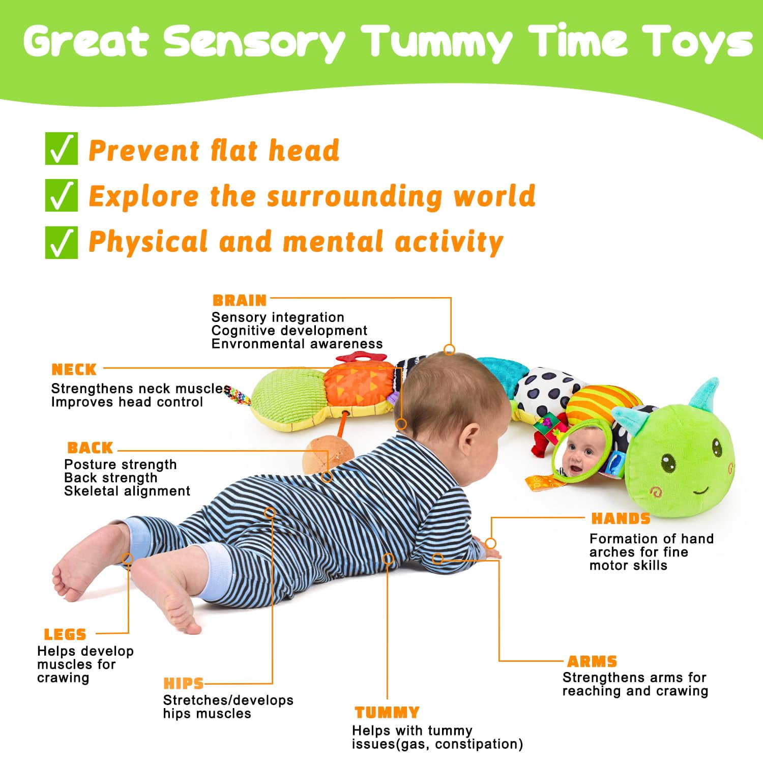 Baby Boy Toys 0-6 Months,Infant Musical Caterpillar Toys Stuffed Animals with Ruler Design,Mirror,Pull String&Ring Bell,Baby Boy Toys 6 to 12 Months,Infant 3 4 5 7 8 9 Months Old Baby Toys