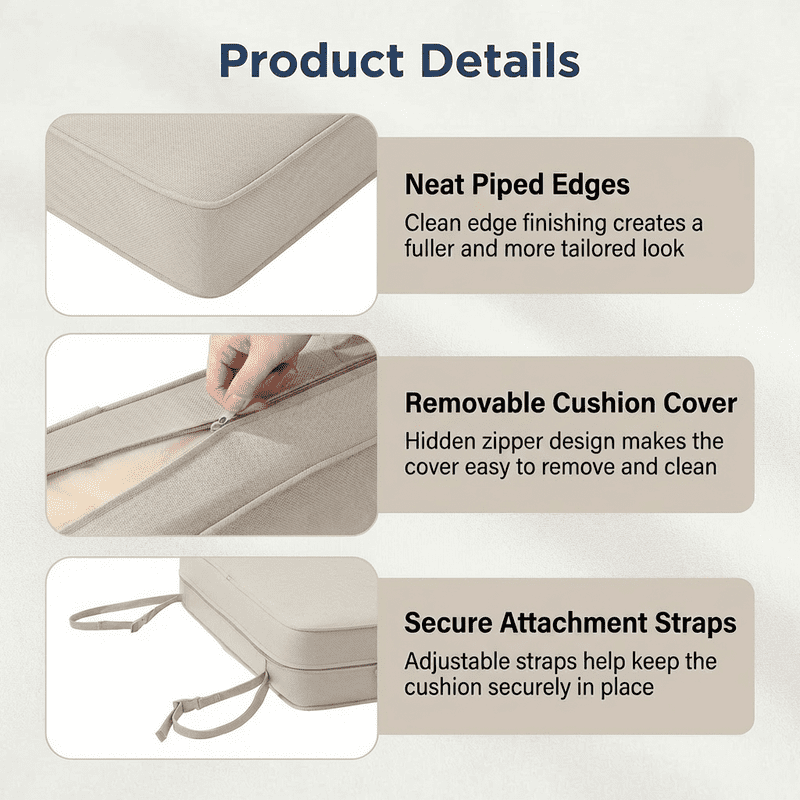 24 x 24 in Outdoor Olefin Patio Cushions with Back Pillows, 6 in Thick, Water- and Fade-Resistant, Beige, Set of 5