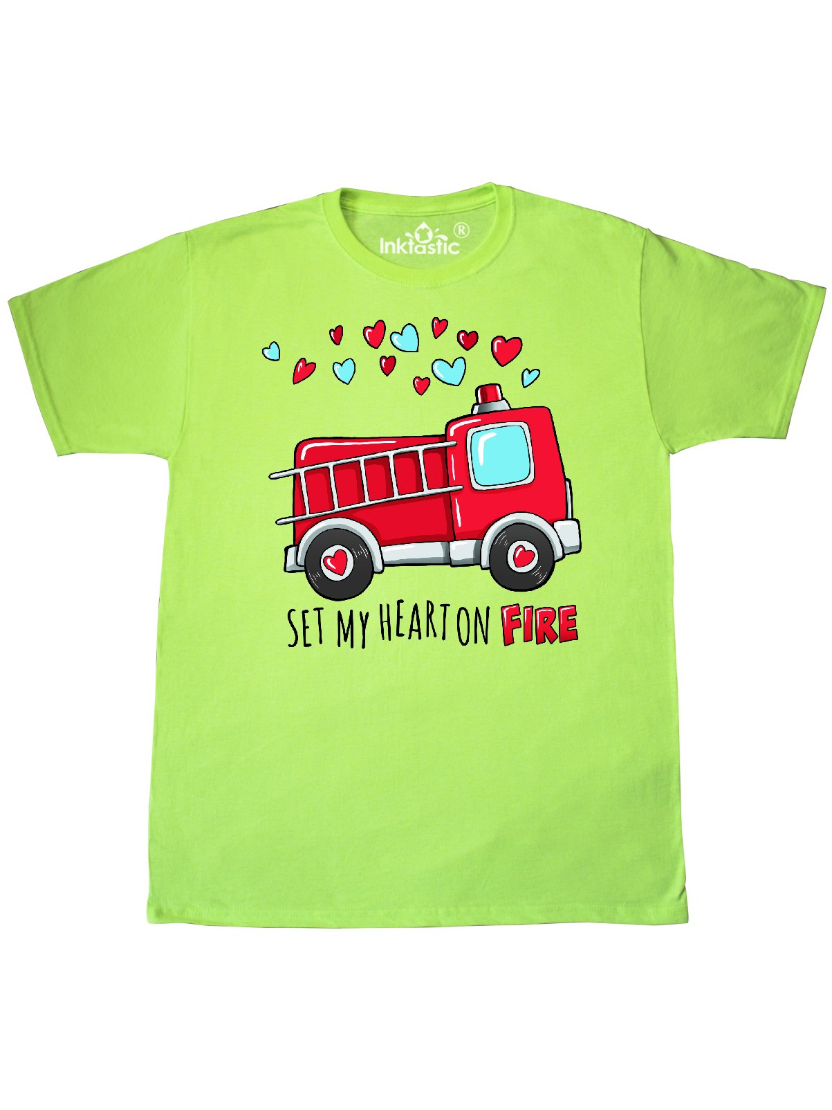 Set My Heart On Fire Valentine Fire Truck With Hearts T Shirt
