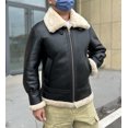 thumbnail image 2 of Men's Winter Coat Genuine Leather Real Natural Sheepskin Shearling Pilot Jacket for Male Thick Wool Liner Black Oversized,Black Ivory Wool,58, 2 of 6