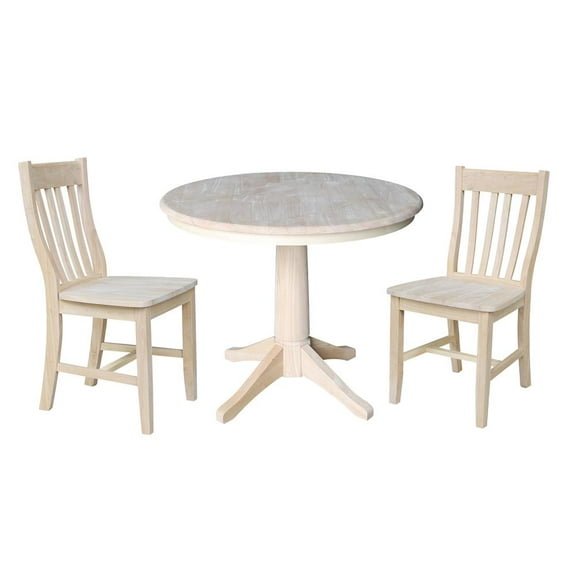 36" Round Pedestal Dining Table with 2 Cafe Chairs - Unfinished - 3 Piece Set
