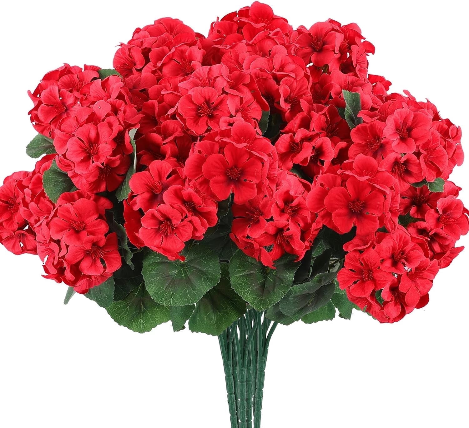 TETOU 12Pcs Artificial Geraniums Silk Flowers, 13.7"/35cm Bush Red Faux Geranium Flowers Plant for Outdoor Garden Hanging Basket Porch Home Decor