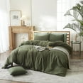 thumbnail image 3 of Army Green Washed Cotton Duvet Cover Set Cotton Like Textured Breathable Lightweight Bedding Set,Full Size, 3 of 5